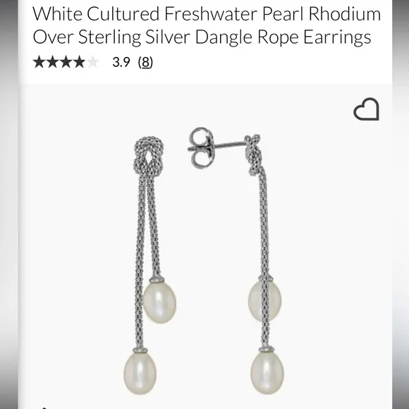 Rhodium over 925 Sterling Silver Freshwater Pearl Dangle Earrings & Necklace Set - Picture 3 of 15